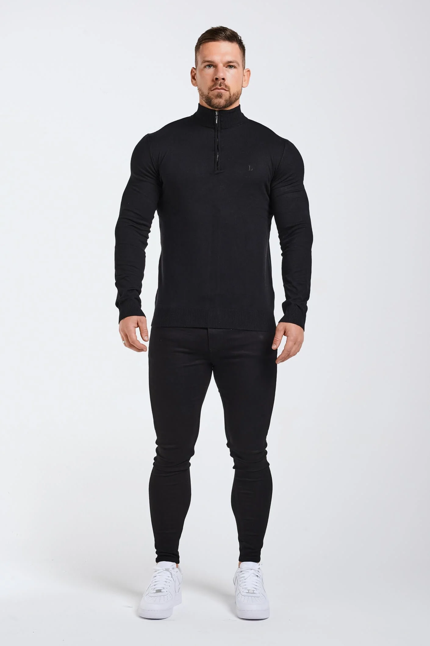 KNIT QUARTER ZIP SWEATER - BLACK - Image 2