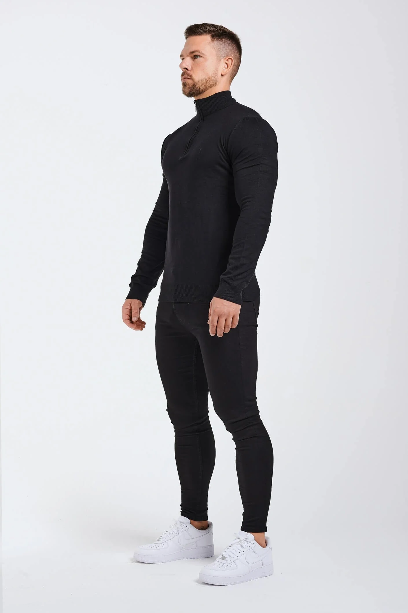 KNIT QUARTER ZIP SWEATER - BLACK - Image 3