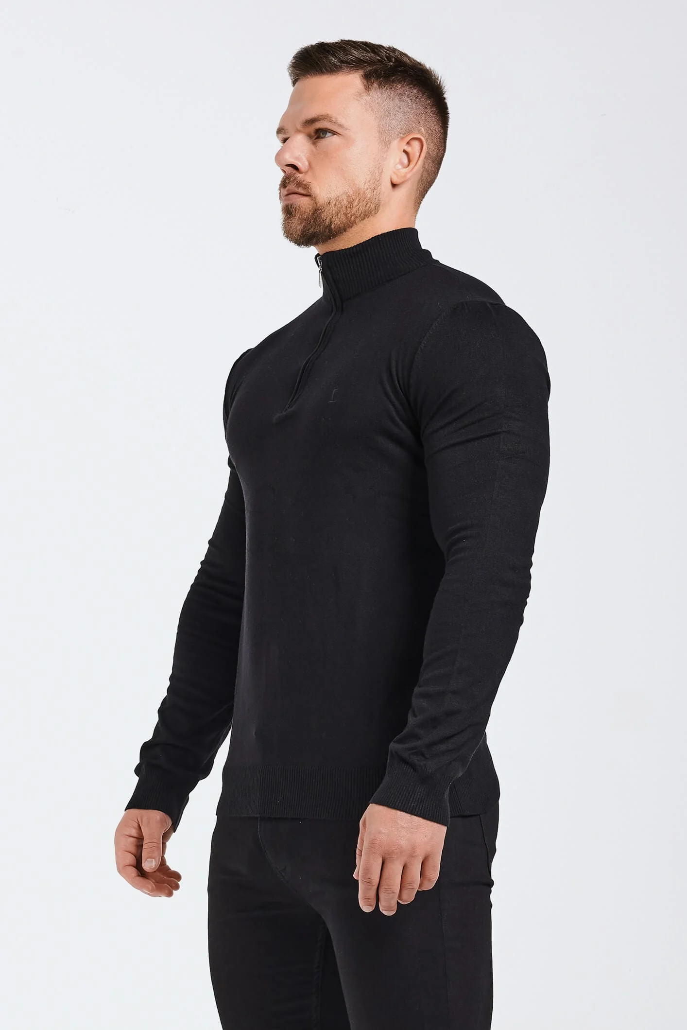 KNIT QUARTER ZIP SWEATER - BLACK - Image 4