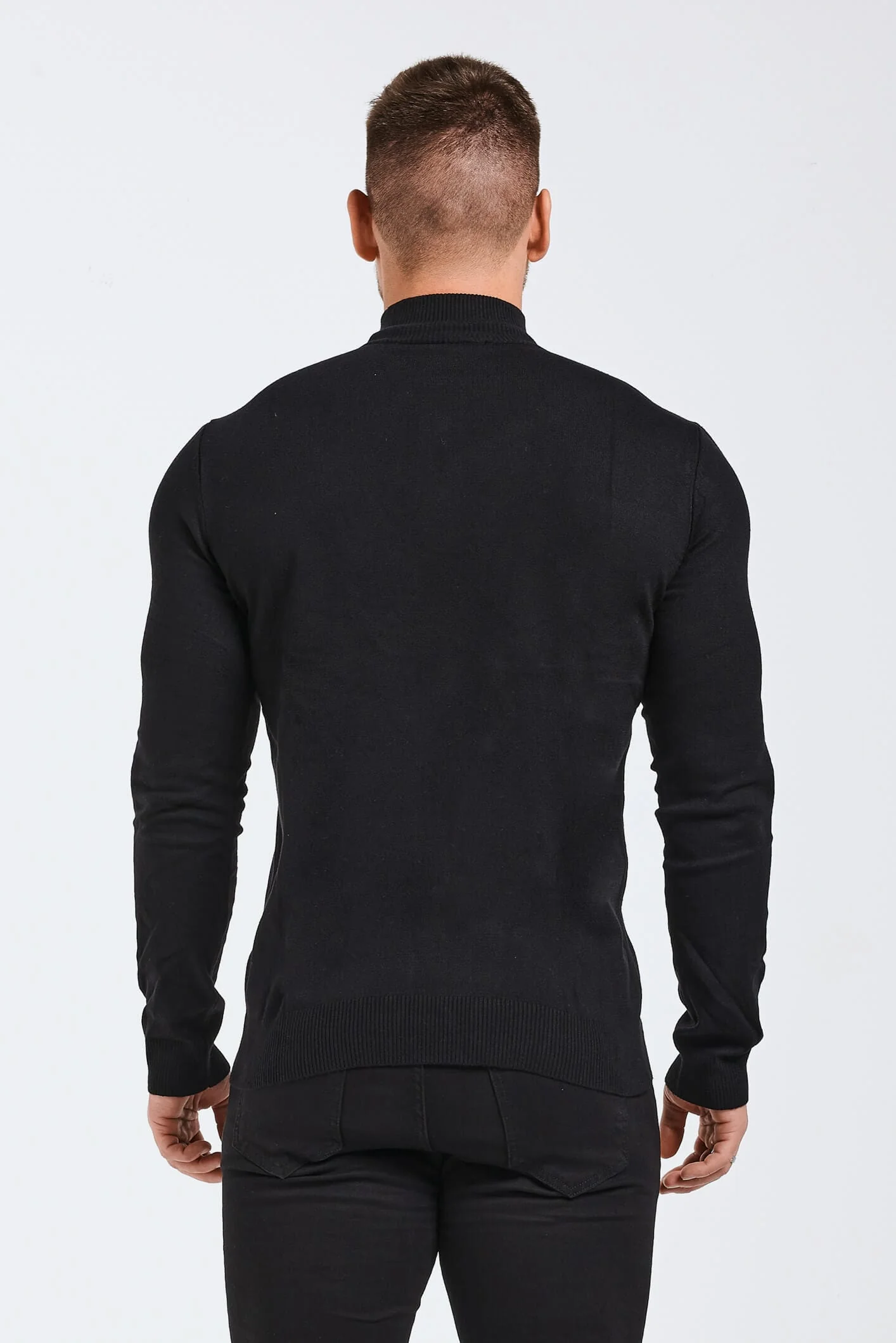 KNIT QUARTER ZIP SWEATER - BLACK - Image 5