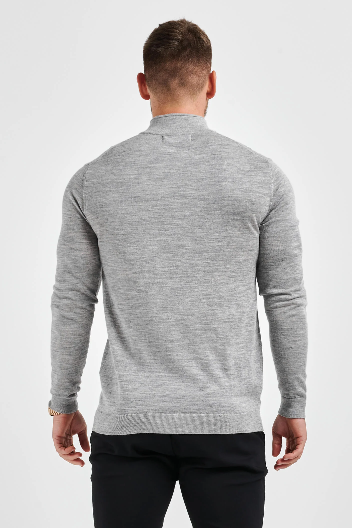 KNIT QUARTER ZIP SWEATER - GREY MARL - Image 5