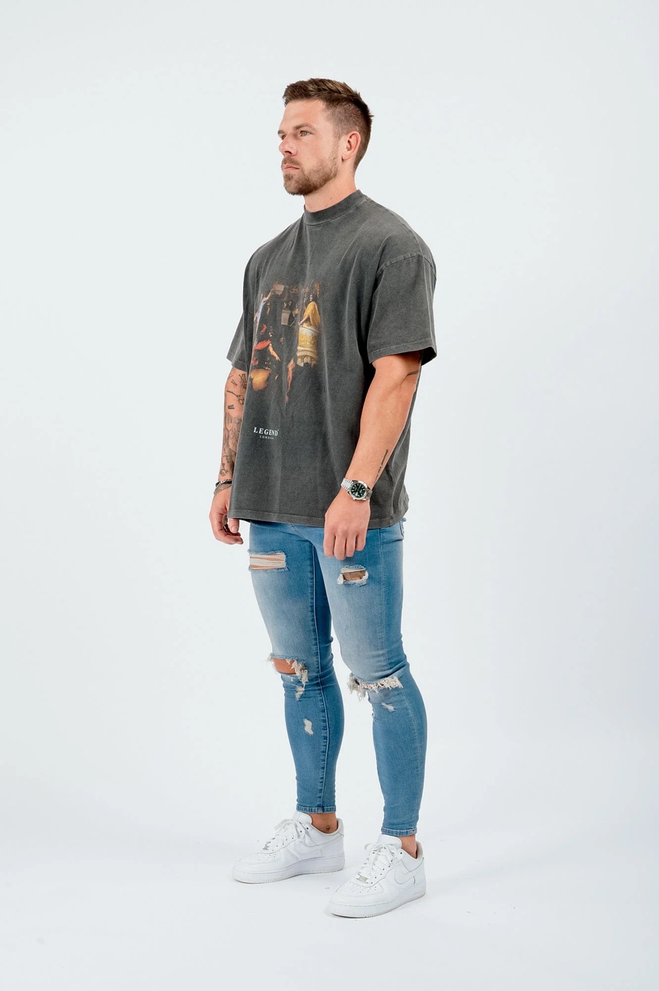 ADMIRED PRINT T-SHIRT - WASHED GREY - Image 4