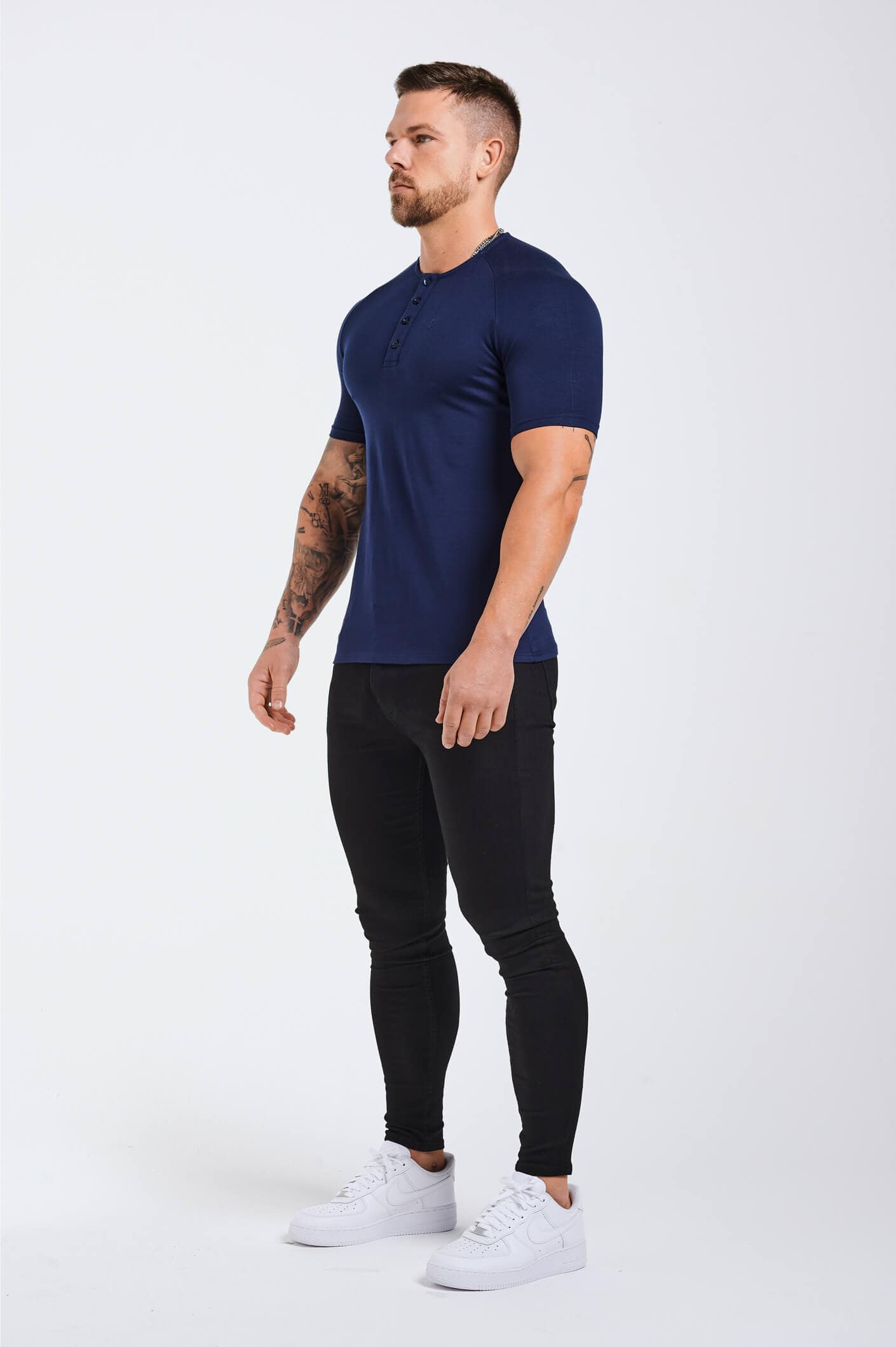 BUTTON FRONT HENLEY TOP - NAVY - Image 3