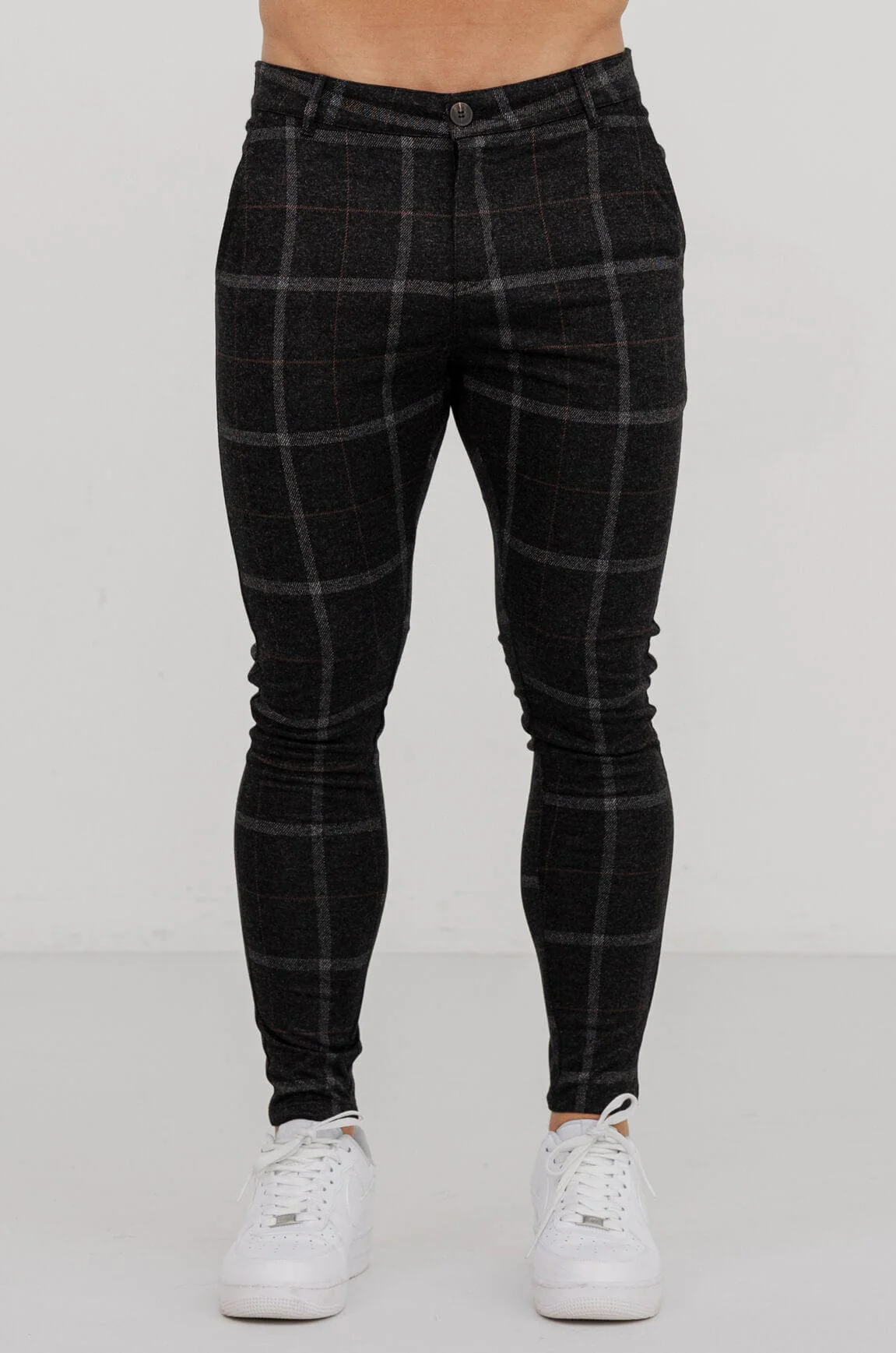 CHECKERED STRETCH TROUSERS - BLACK - Image 3