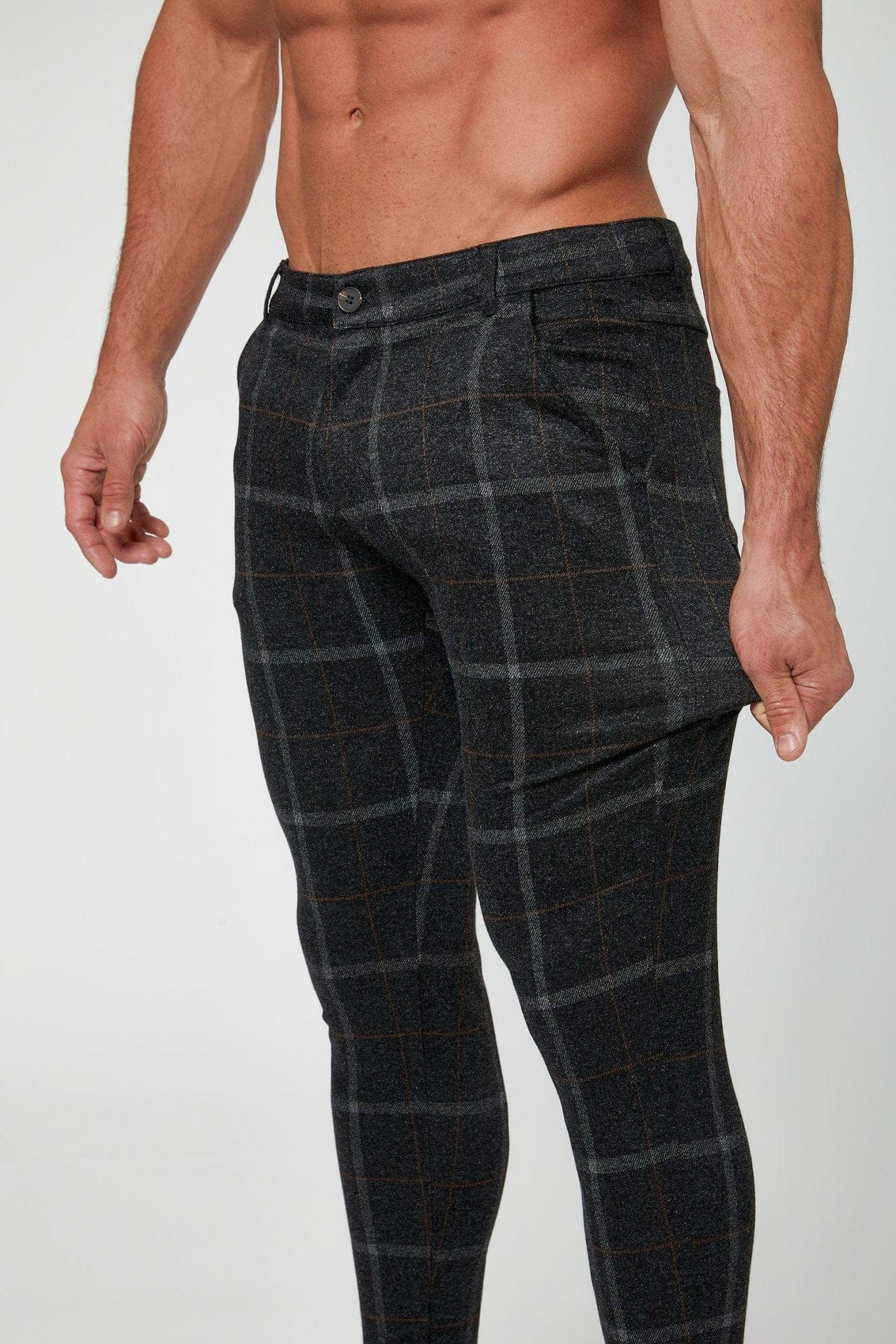 CHECKERED STRETCH TROUSERS - BLACK - Image 6