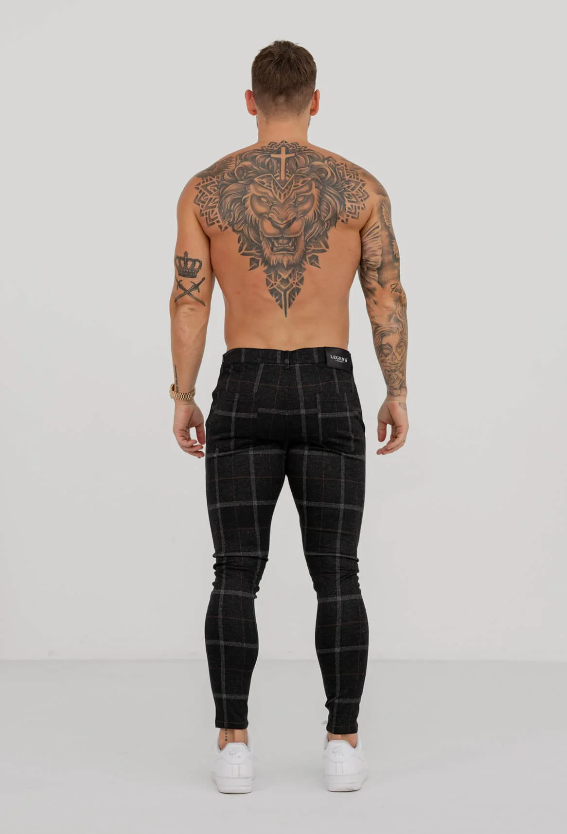 CHECKERED STRETCH TROUSERS - BLACK - Image 7