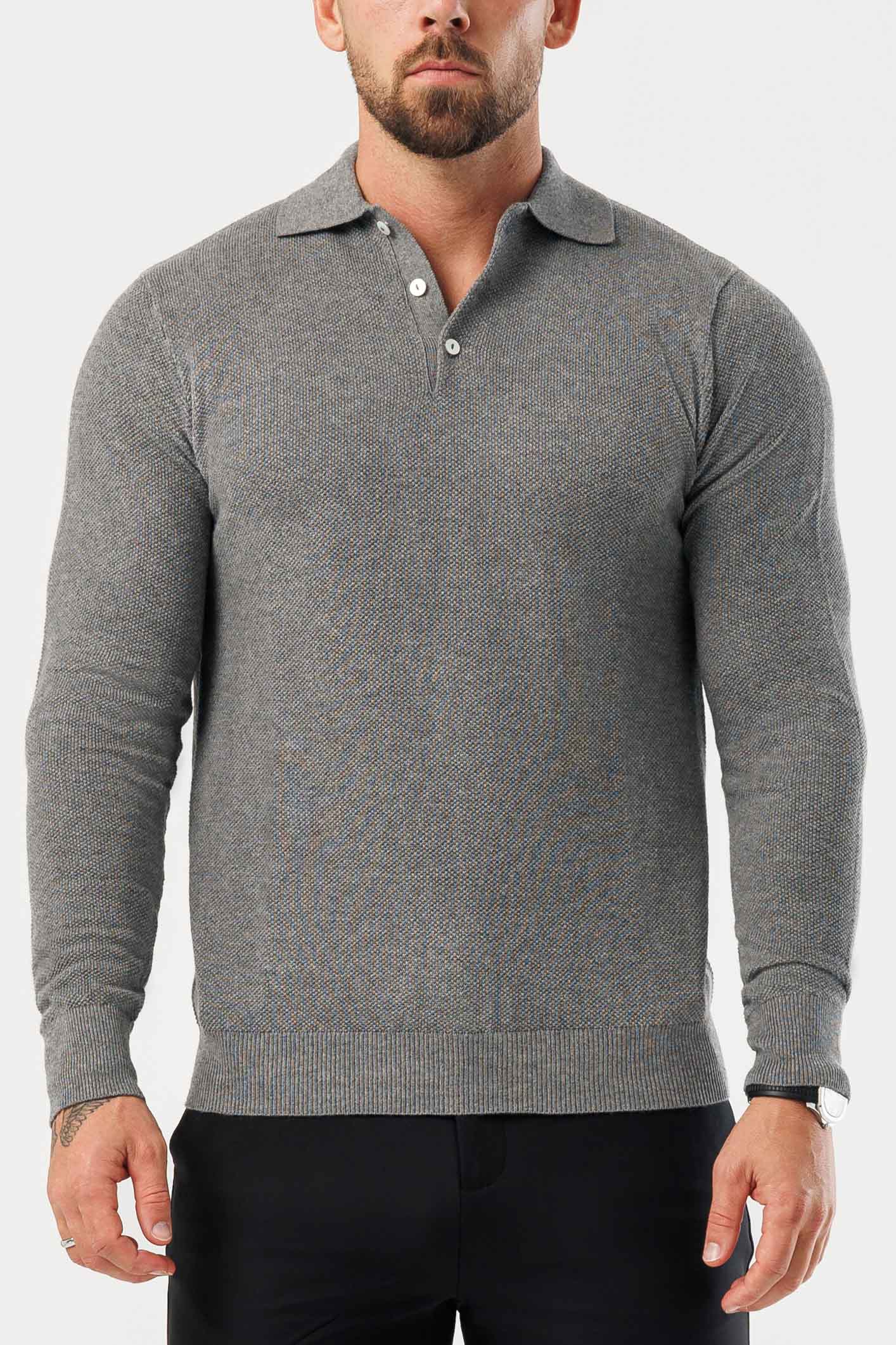 COAST LONG SLEEVE POLO - DARK GREY - Image 2
