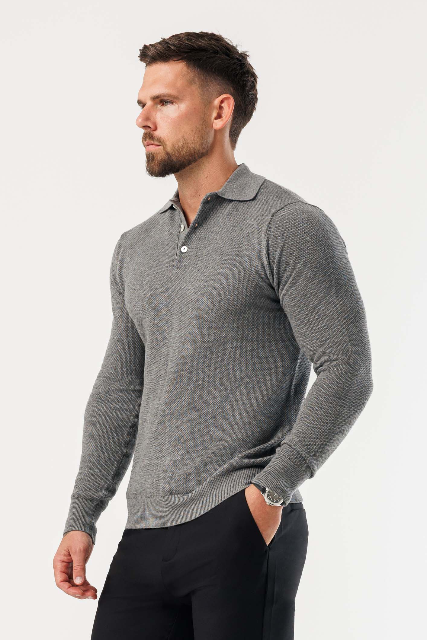 COAST LONG SLEEVE POLO - DARK GREY - Image 5