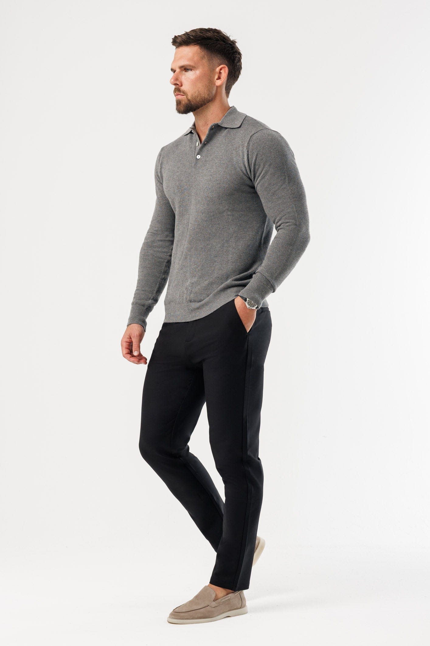 COAST LONG SLEEVE POLO - DARK GREY - Image 6