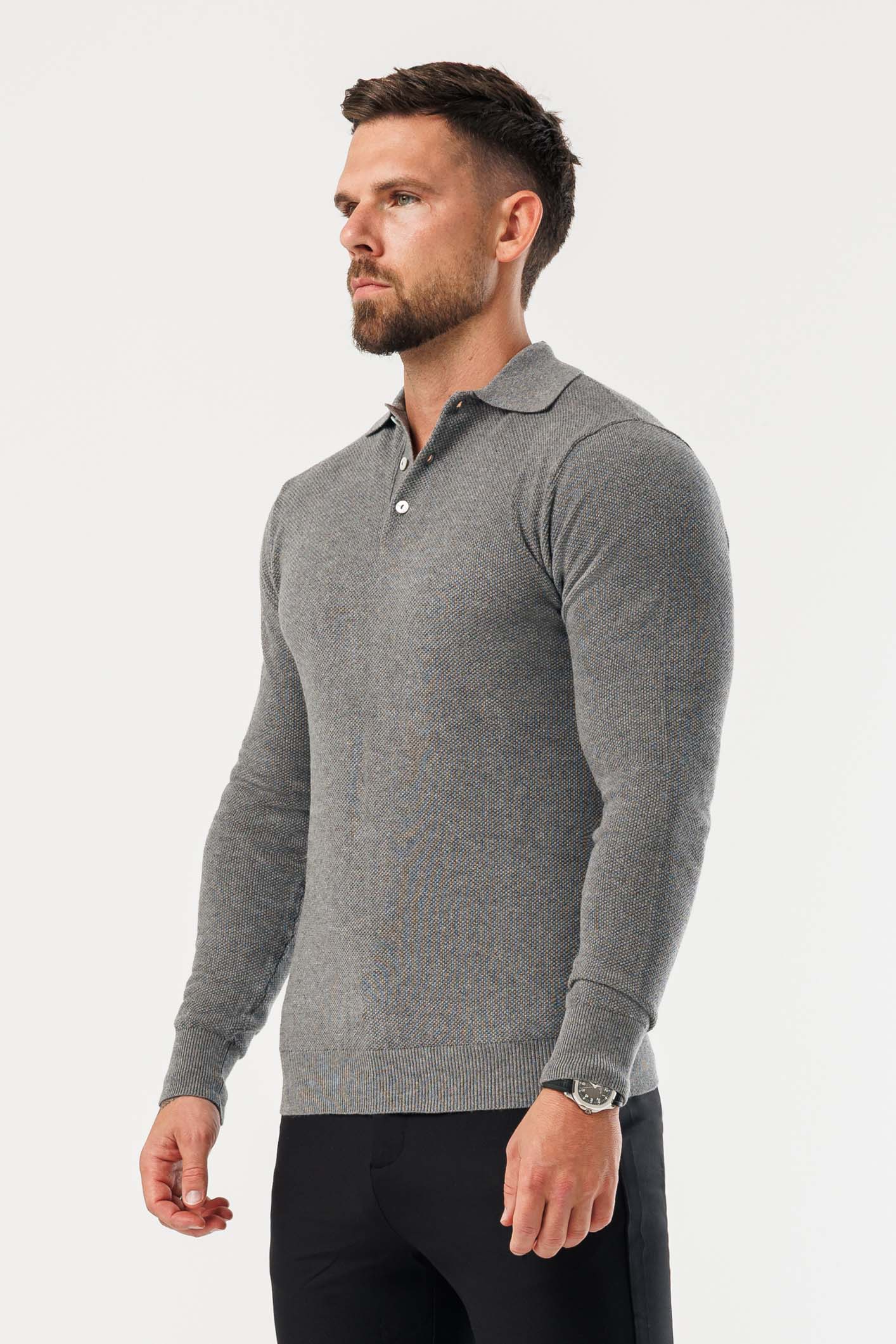 COAST LONG SLEEVE POLO - DARK GREY - Image 7