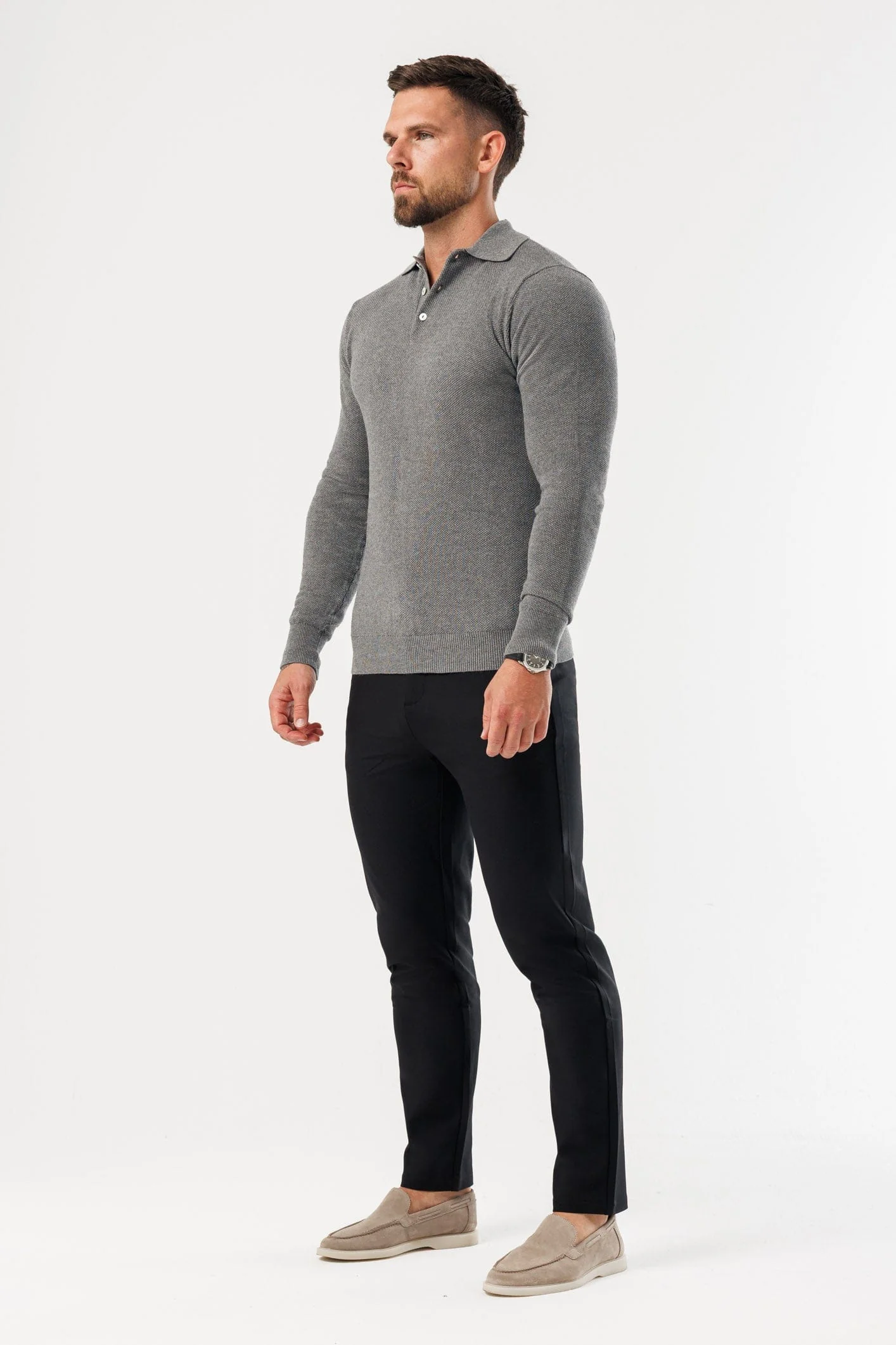 COAST LONG SLEEVE POLO - DARK GREY - Image 8