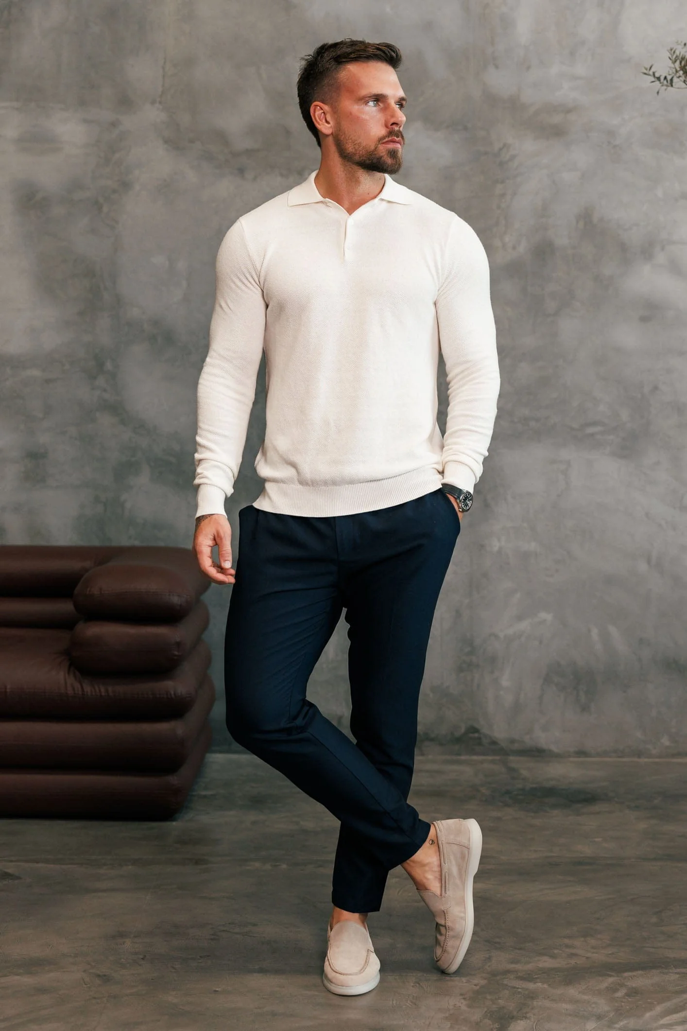 COAST LONG SLEEVE POLO - ECRU - Image 2