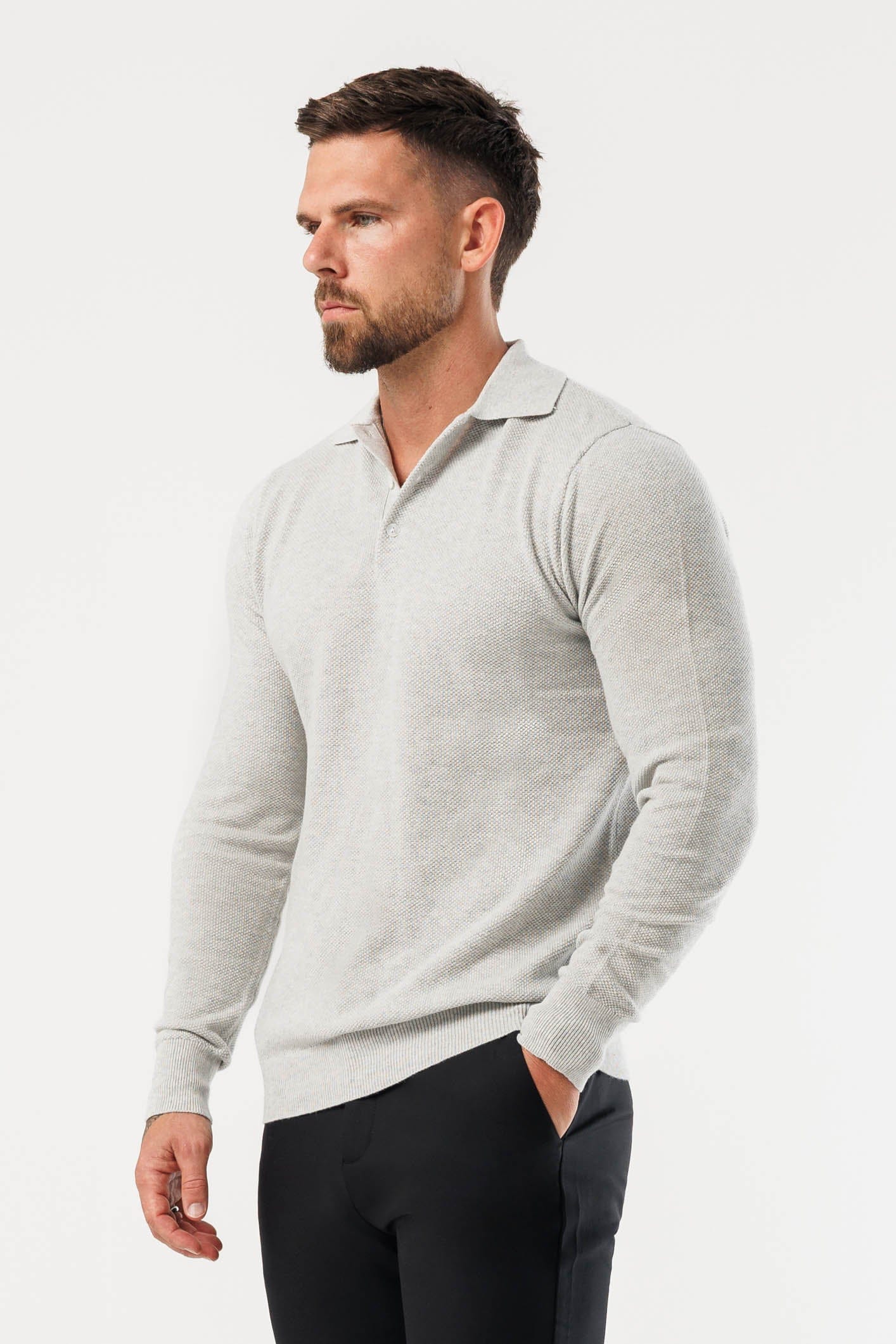COAST LONG SLEEVE POLO - GREY MARL - Image 3