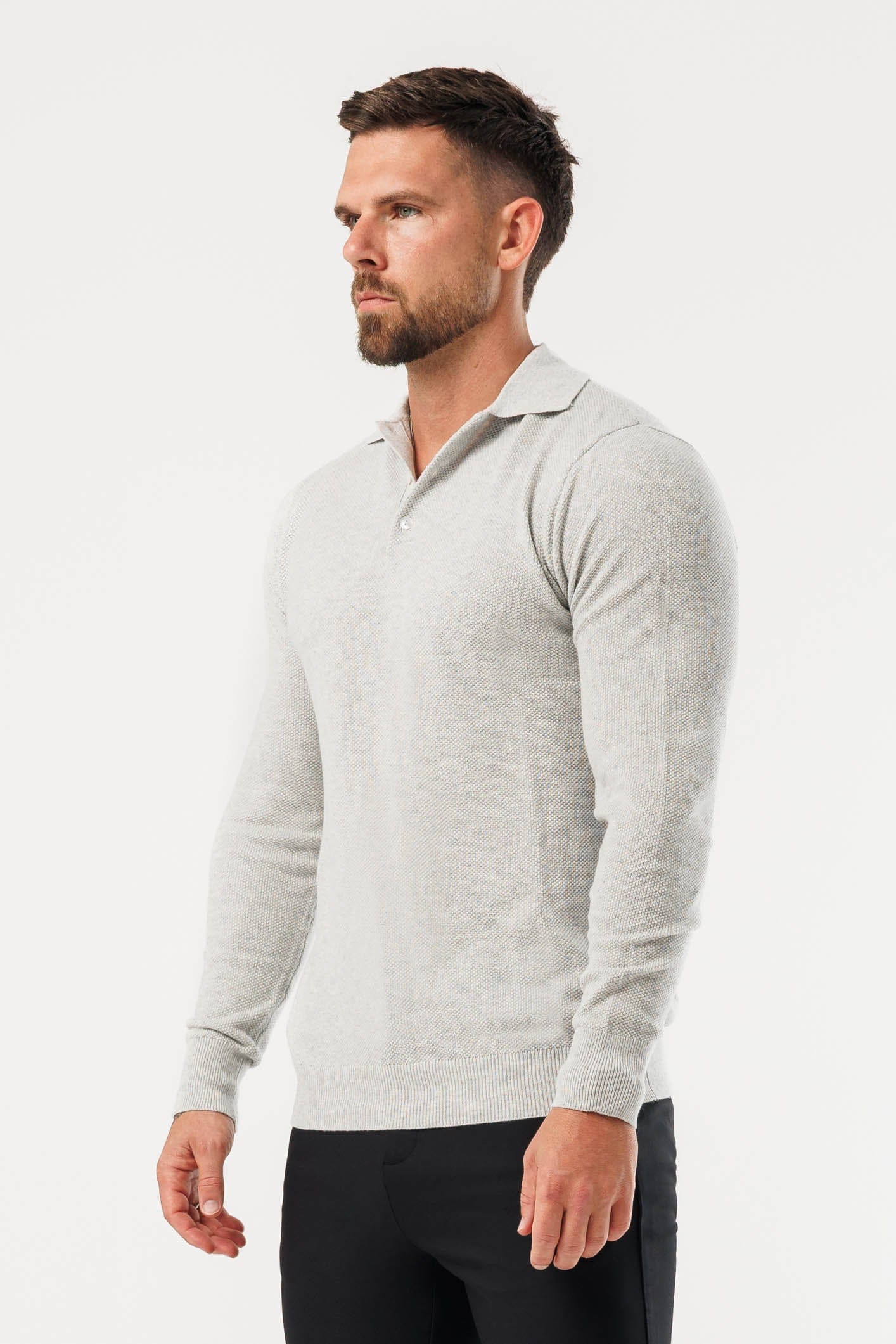 COAST LONG SLEEVE POLO - GREY MARL - Image 4
