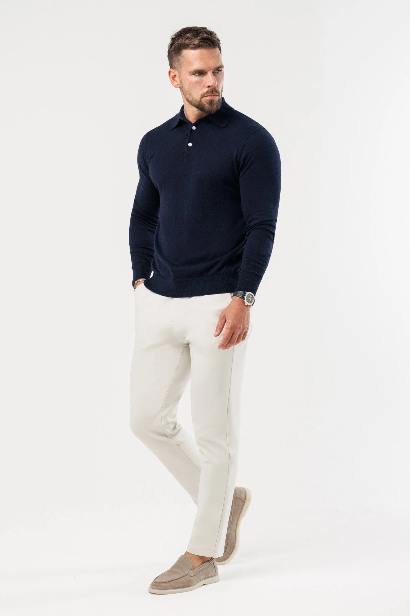 COAST LONG SLEEVE POLO - NAVY - Image 8