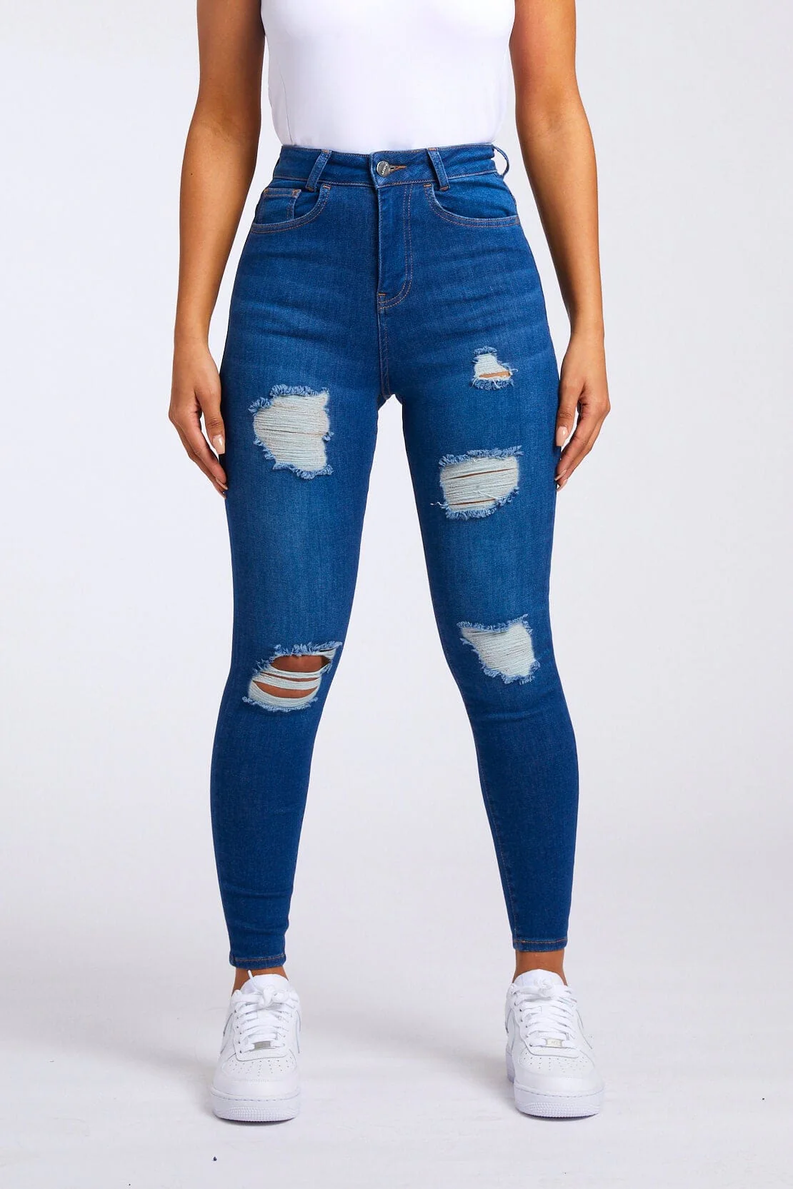 SKINNY JEANS RIPPED & REPAIRED - DARK BLUE - Image 2