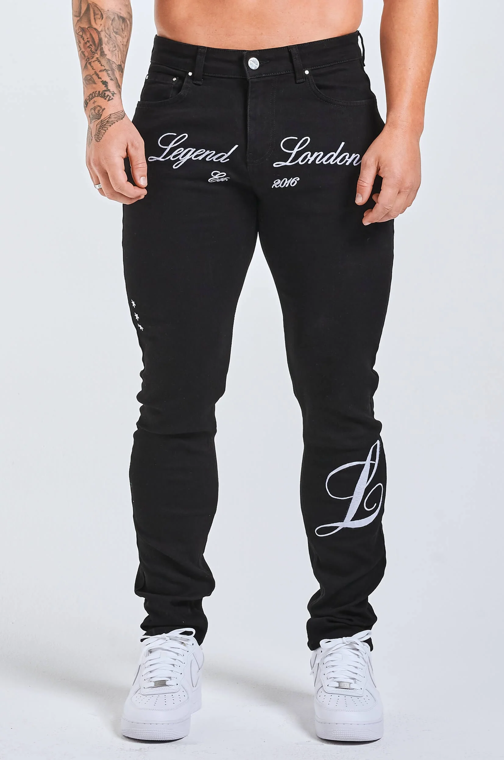 SLIM FIT JEANS 2.0 EMBROIDERED PRINTED DENIM - BLACK - Image 3