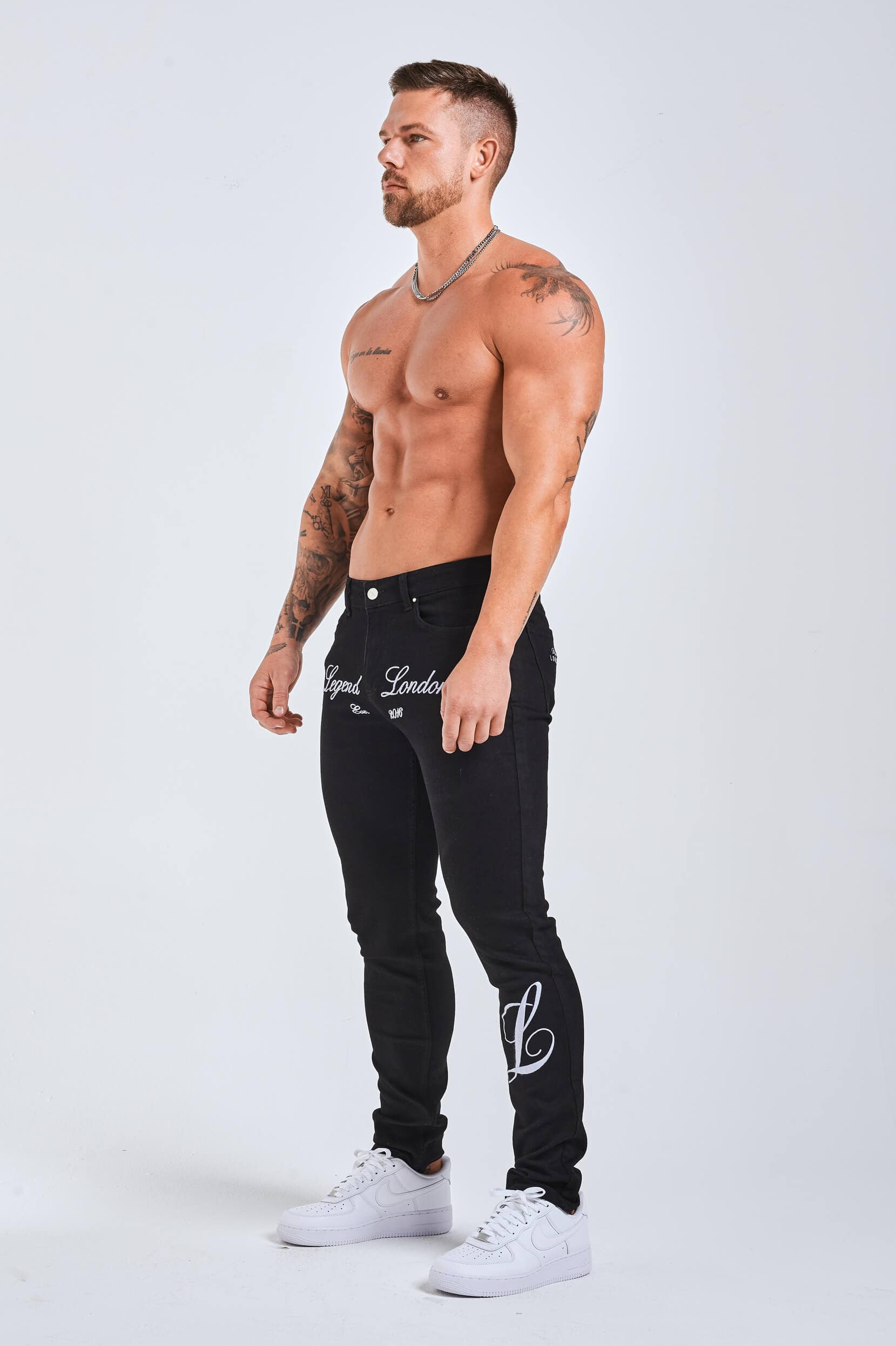 SLIM FIT JEANS 2.0 EMBROIDERED PRINTED DENIM - BLACK - Image 4