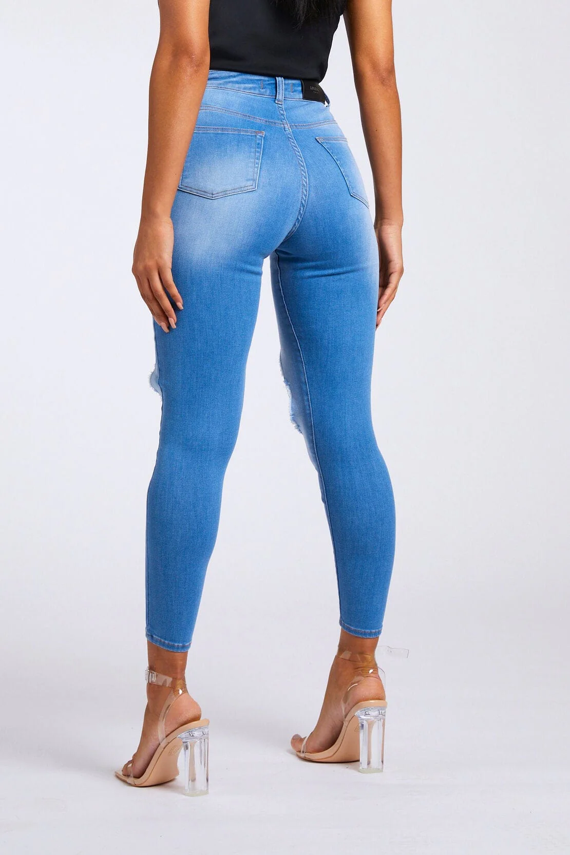 SKINNY JEANS BIG KNEE RIP - INDIGO BLUE - Image 2