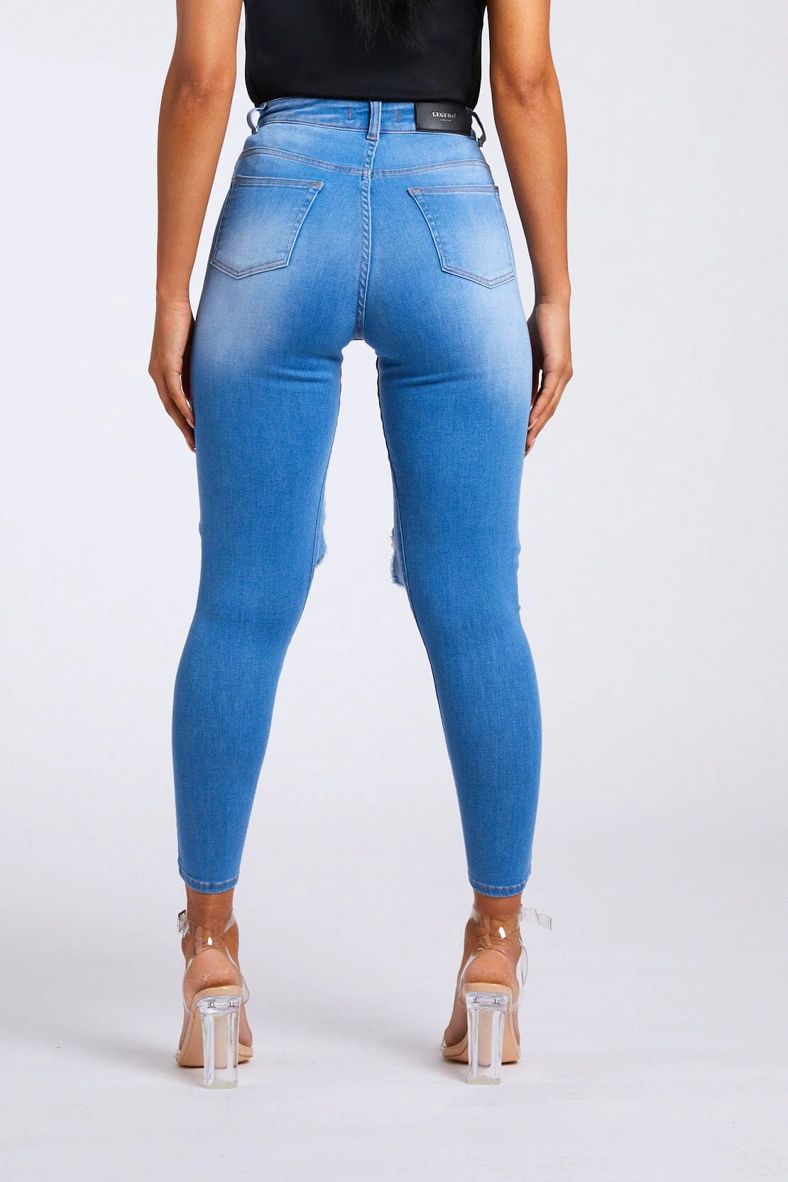 SKINNY JEANS BIG KNEE RIP - INDIGO BLUE - Image 5