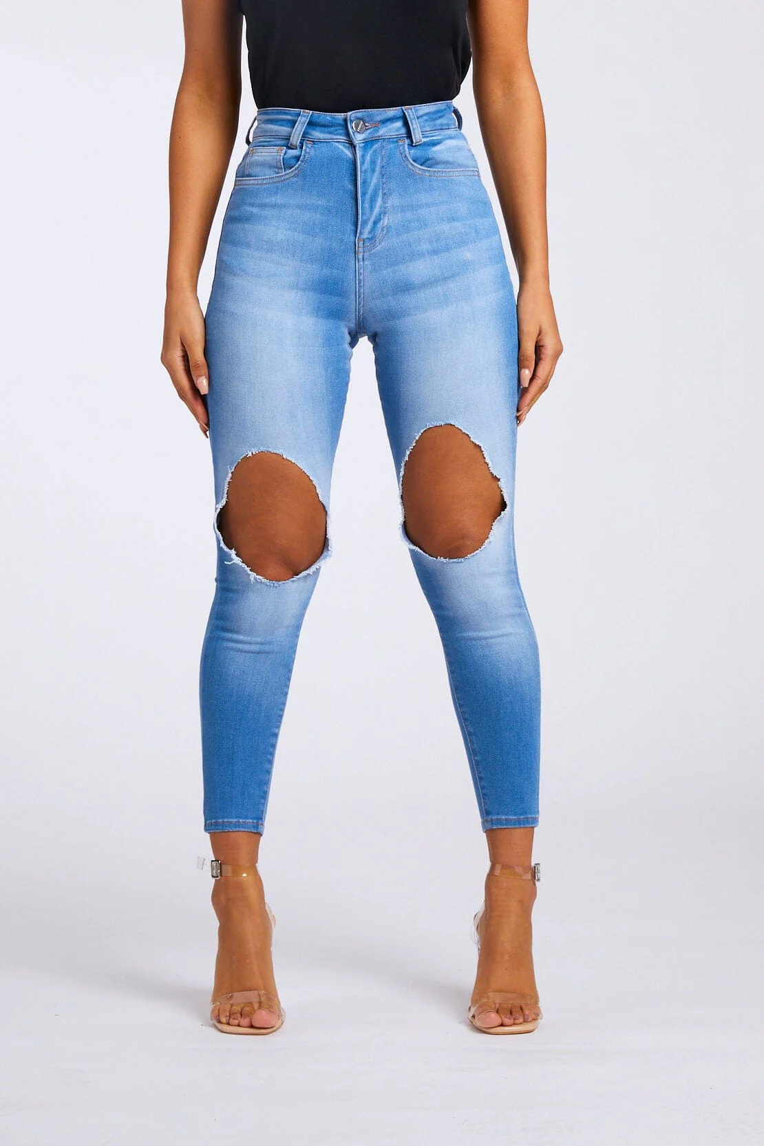 SKINNY JEANS BIG KNEE RIP - INDIGO BLUE - Image 7