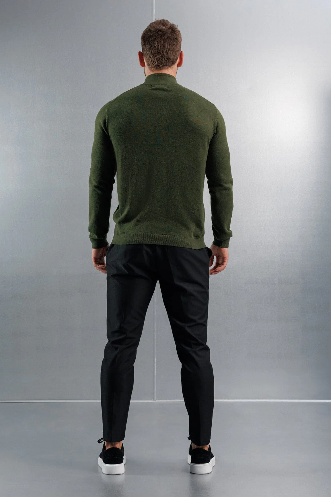 KNIT QUARTER ZIP SWEATER - DARK OLIVE - Image 5