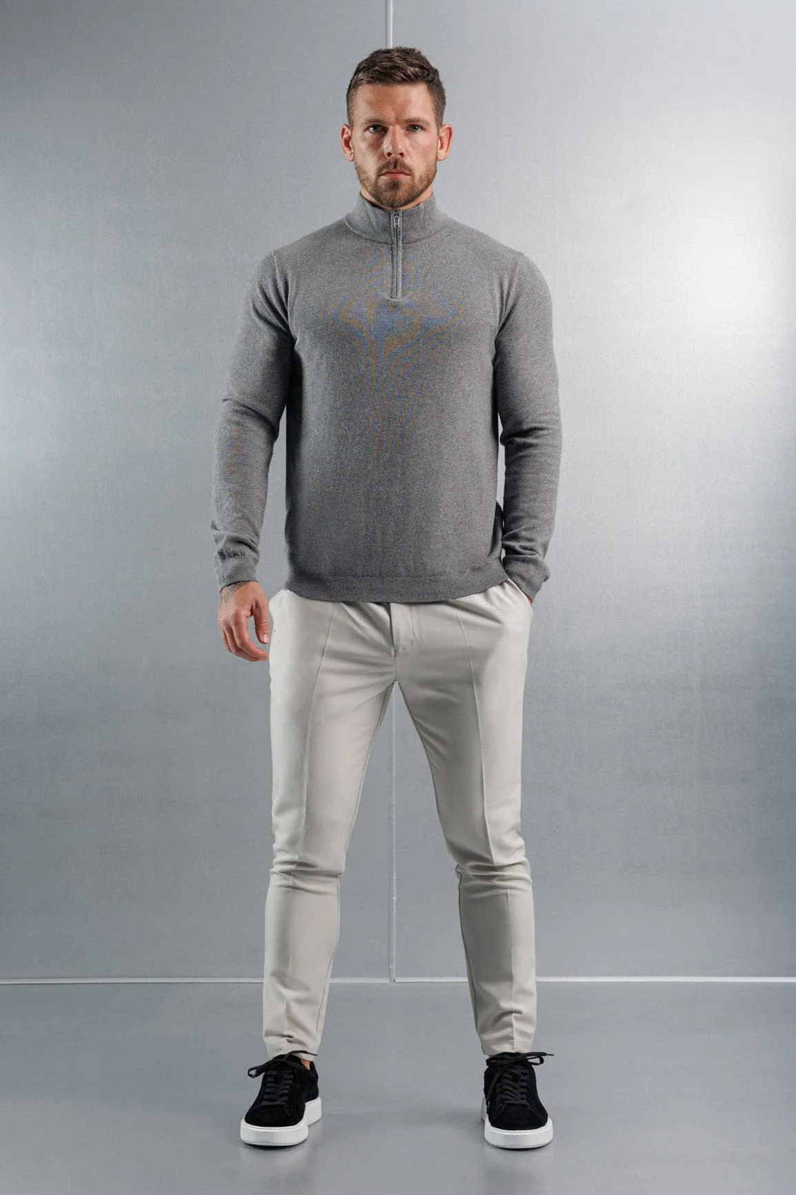 KNIT QUARTER ZIP SWEATER - GREY - Image 2