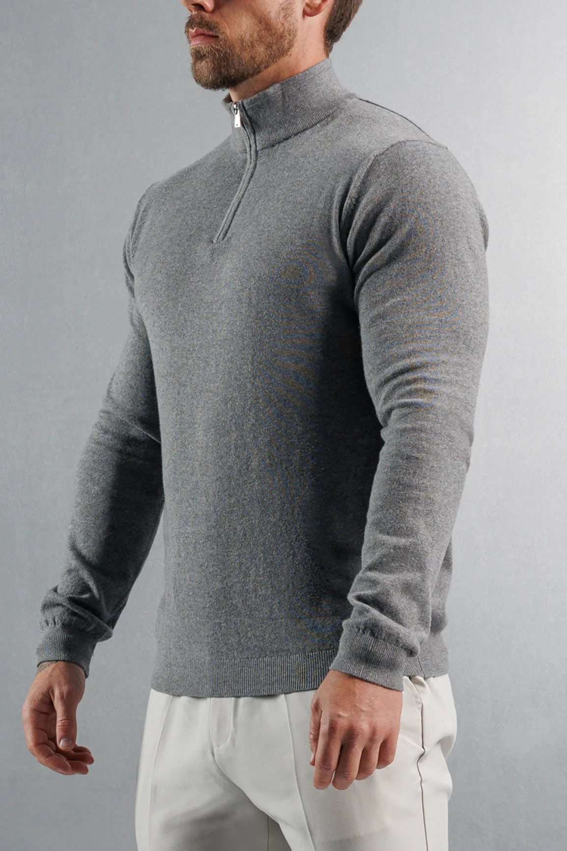 KNIT QUARTER ZIP SWEATER - GREY - Image 4