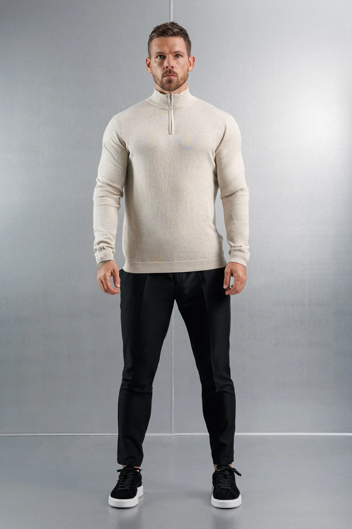 KNIT QUARTER ZIP SWEATER - STONE - Image 2