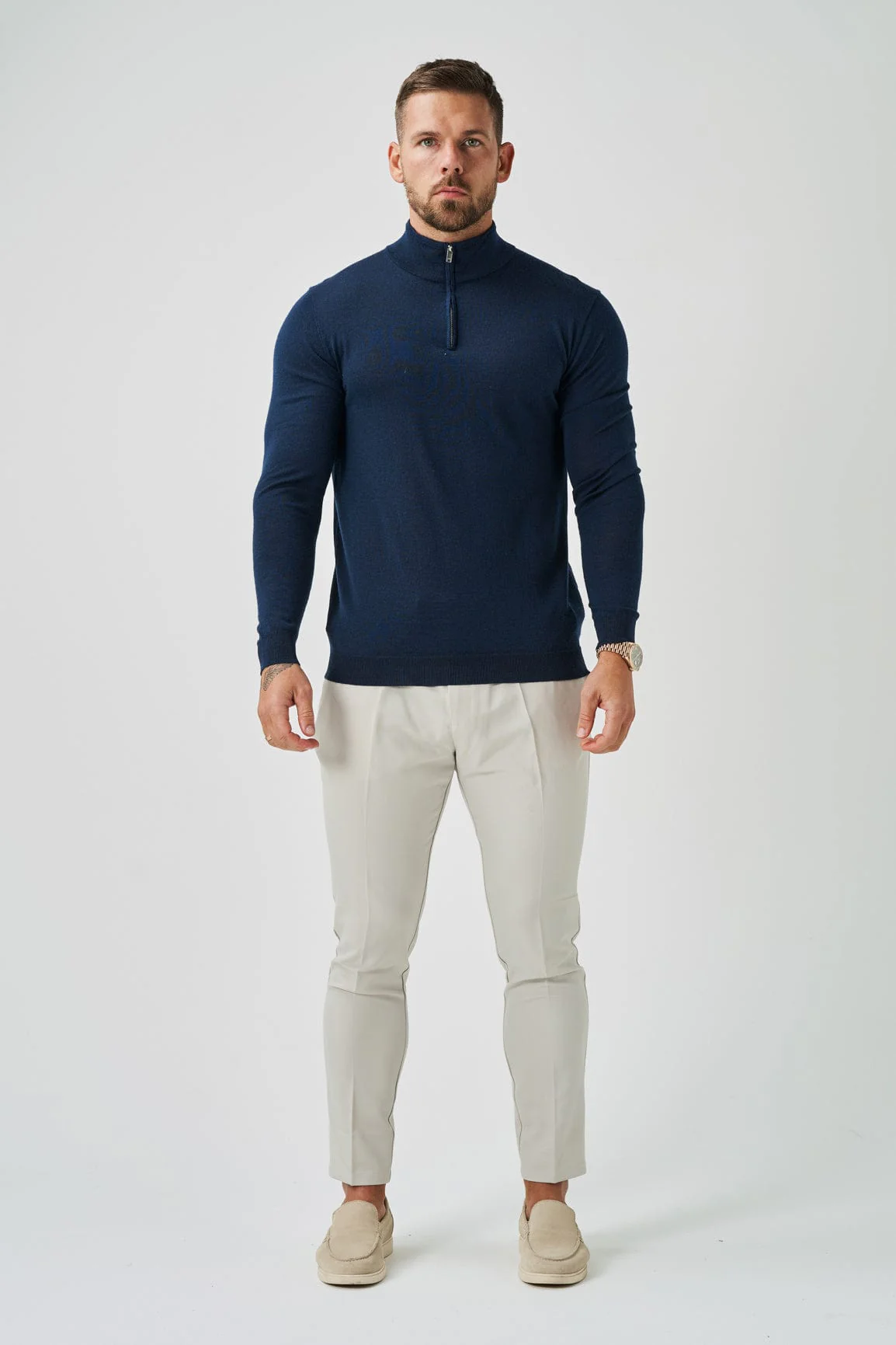 KNIT QUARTER ZIP SWEATER - NAVY - Image 2