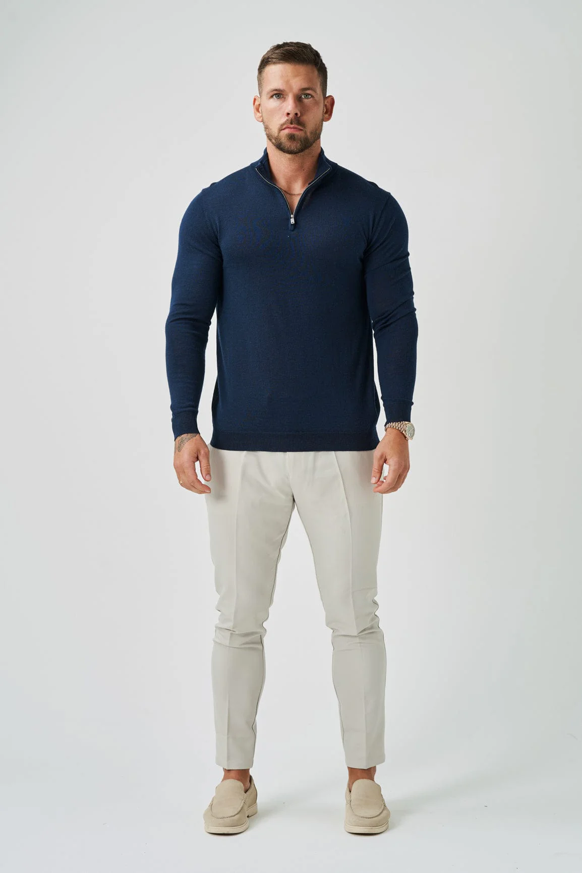 KNIT QUARTER ZIP SWEATER - NAVY - Image 3