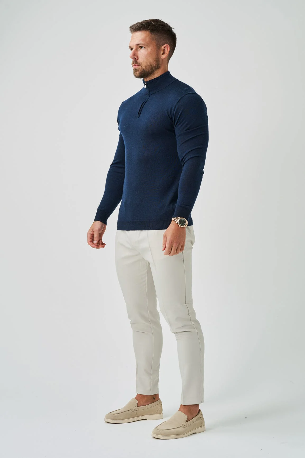 KNIT QUARTER ZIP SWEATER - NAVY - Image 4