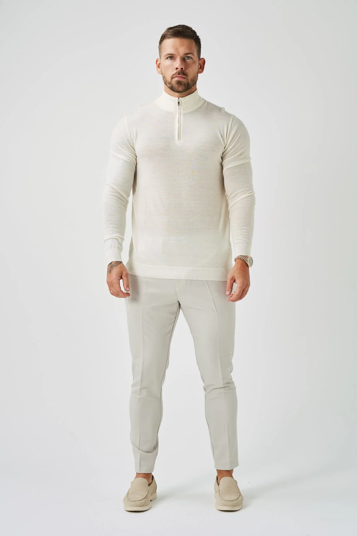 KNIT QUARTER ZIP SWEATER - OFF WHITE - Image 2