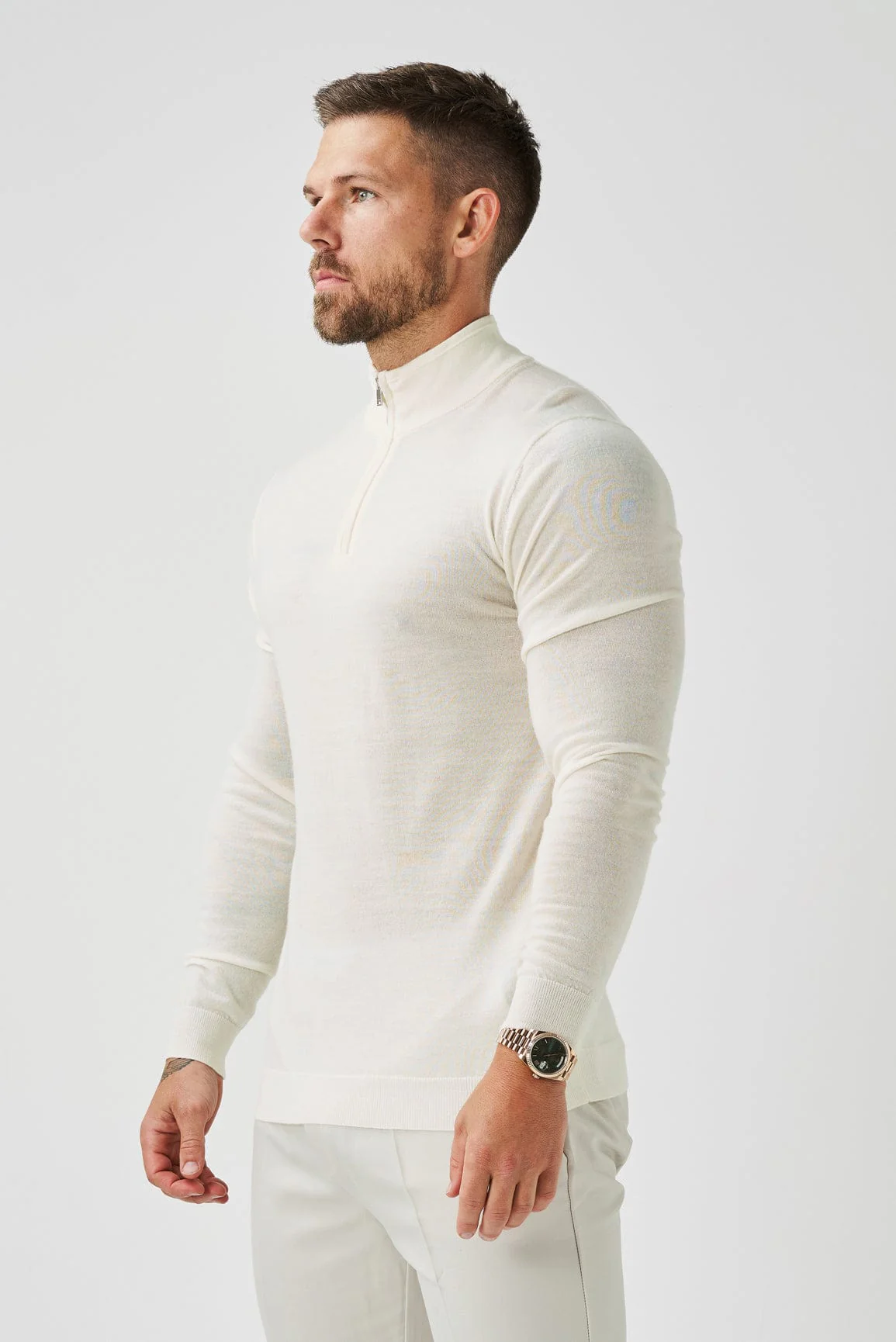 KNIT QUARTER ZIP SWEATER - OFF WHITE - Image 3