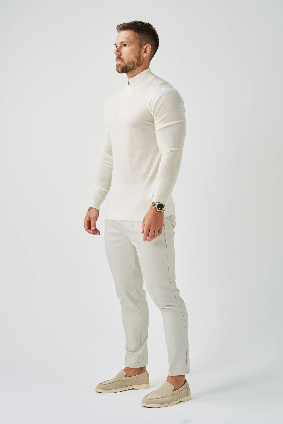 KNIT QUARTER ZIP SWEATER - OFF WHITE - Image 4