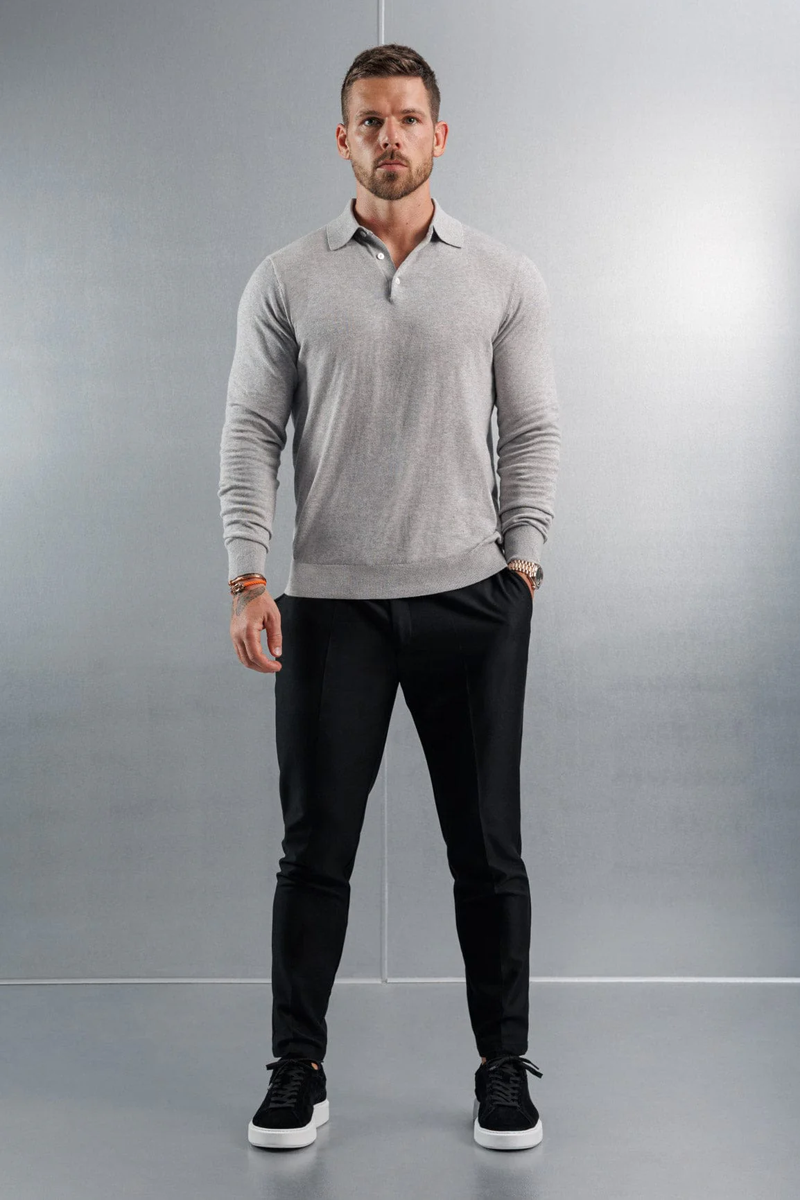 KNITTED POLO LONG SLEEVE - GREY - Image 2