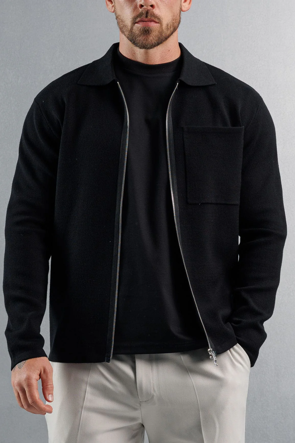 KNITTED ZIP UP CARDIGAN - BLACK - Image 5
