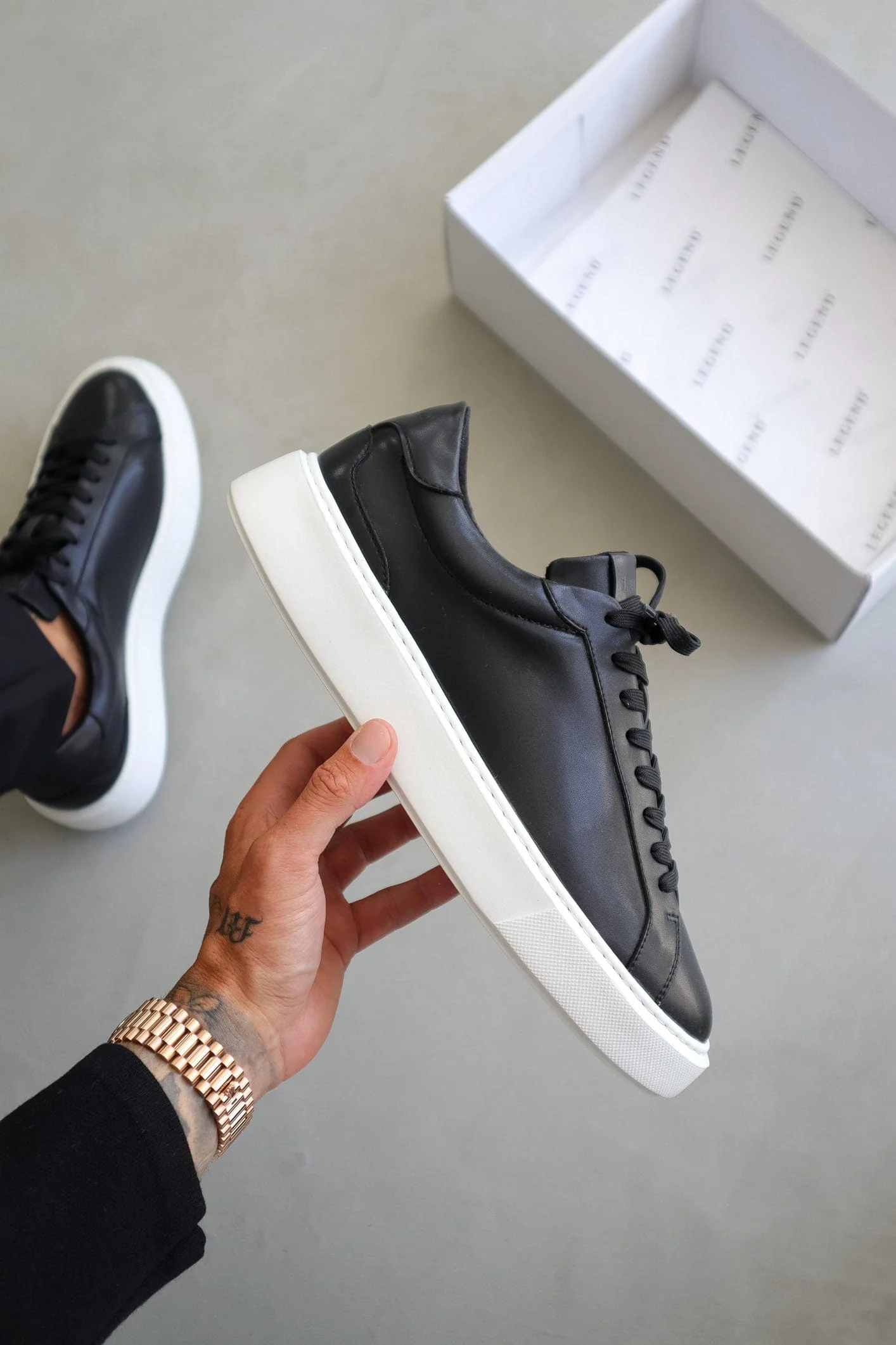 LEATHER TRAINER - BLACK - Image 3