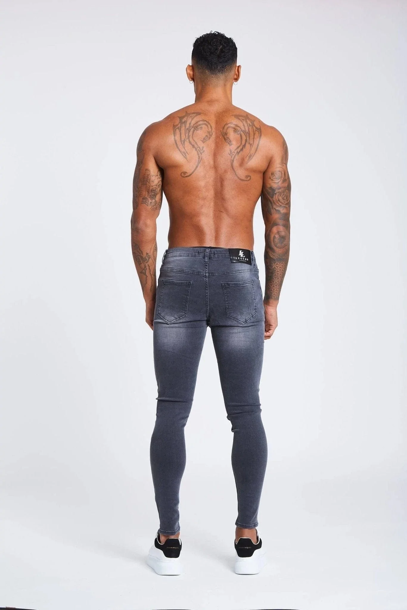 SKINNY FIT JEANS RIPPED & REPAIRED - LIGHT GREY - Image 3