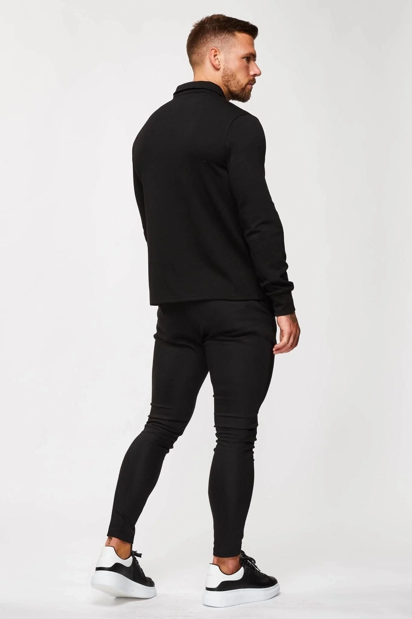 CORE POLO SHIRT QUARTER ZIP LONG SLEEVE - BLACK - Image 4