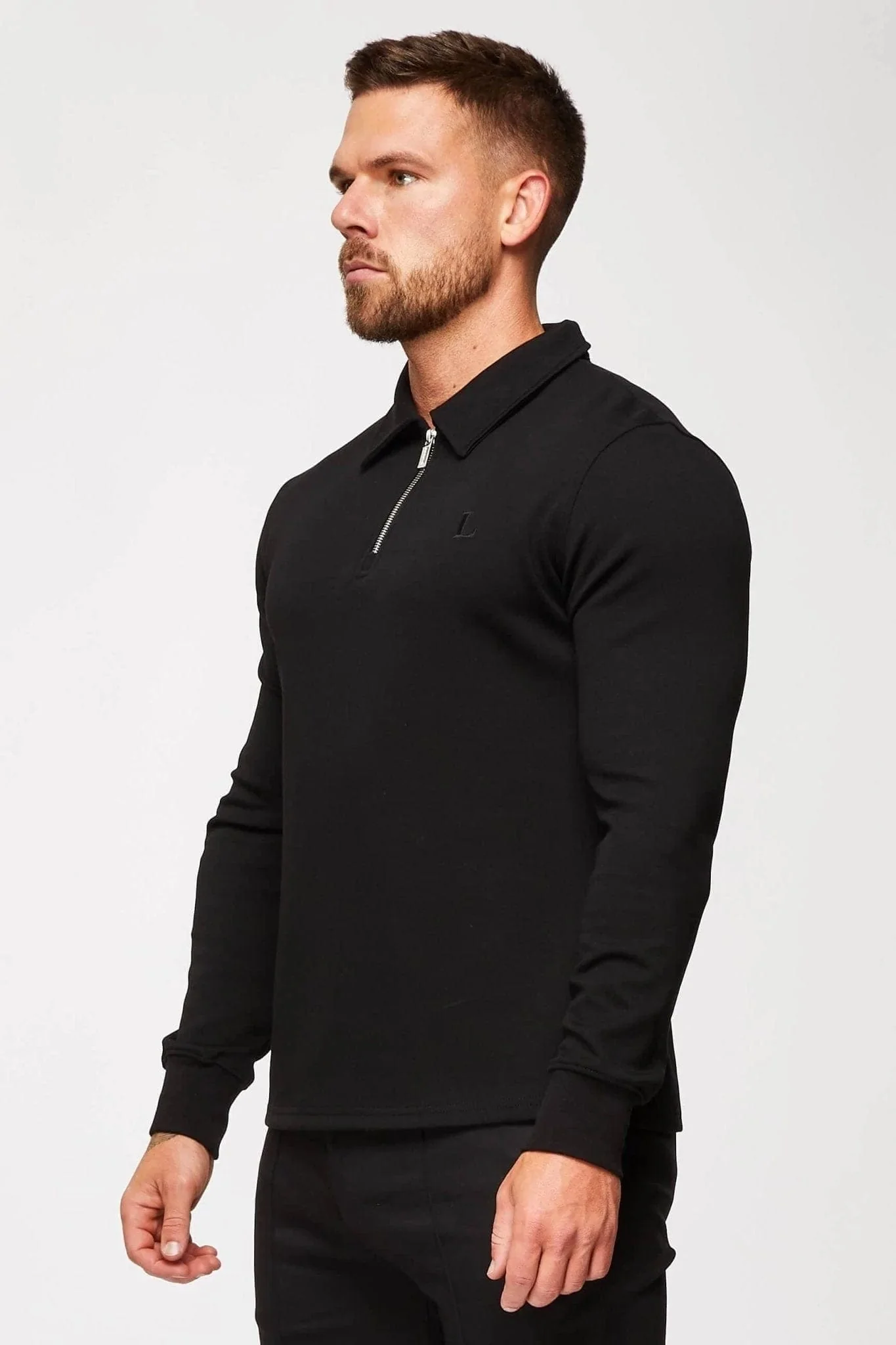 CORE POLO SHIRT QUARTER ZIP LONG SLEEVE - BLACK - Image 5