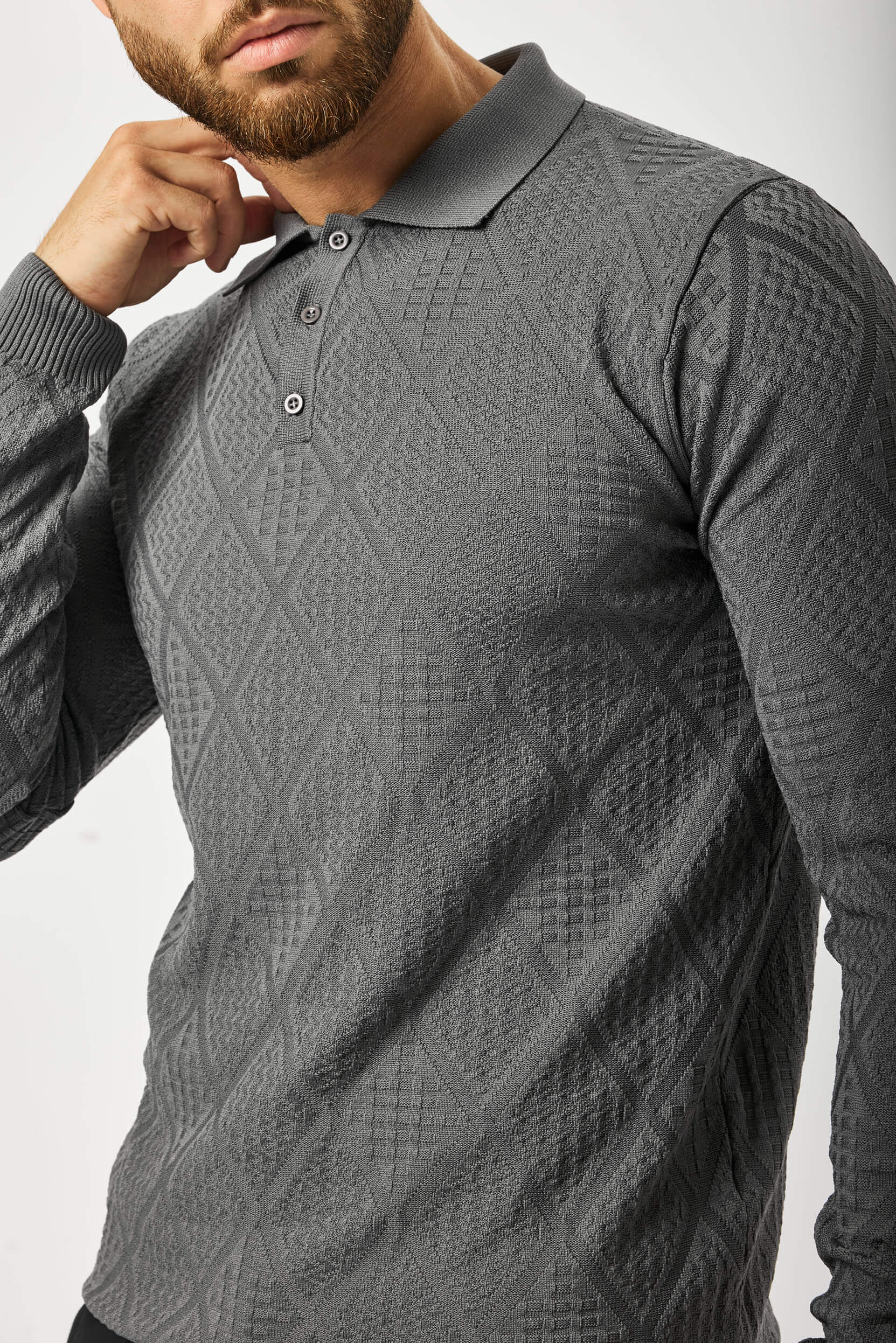 LONG SLEEVED DIAMOND JACQUARD POLO - Image 2