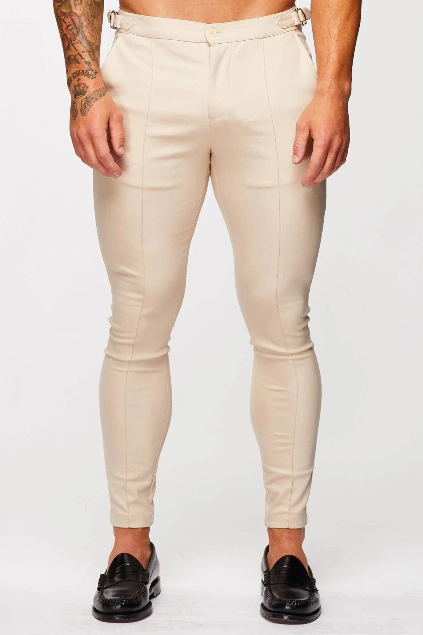 PLAIN STRETCH TROUSER W/ SIDE CINCH - BEIGE - Image 3