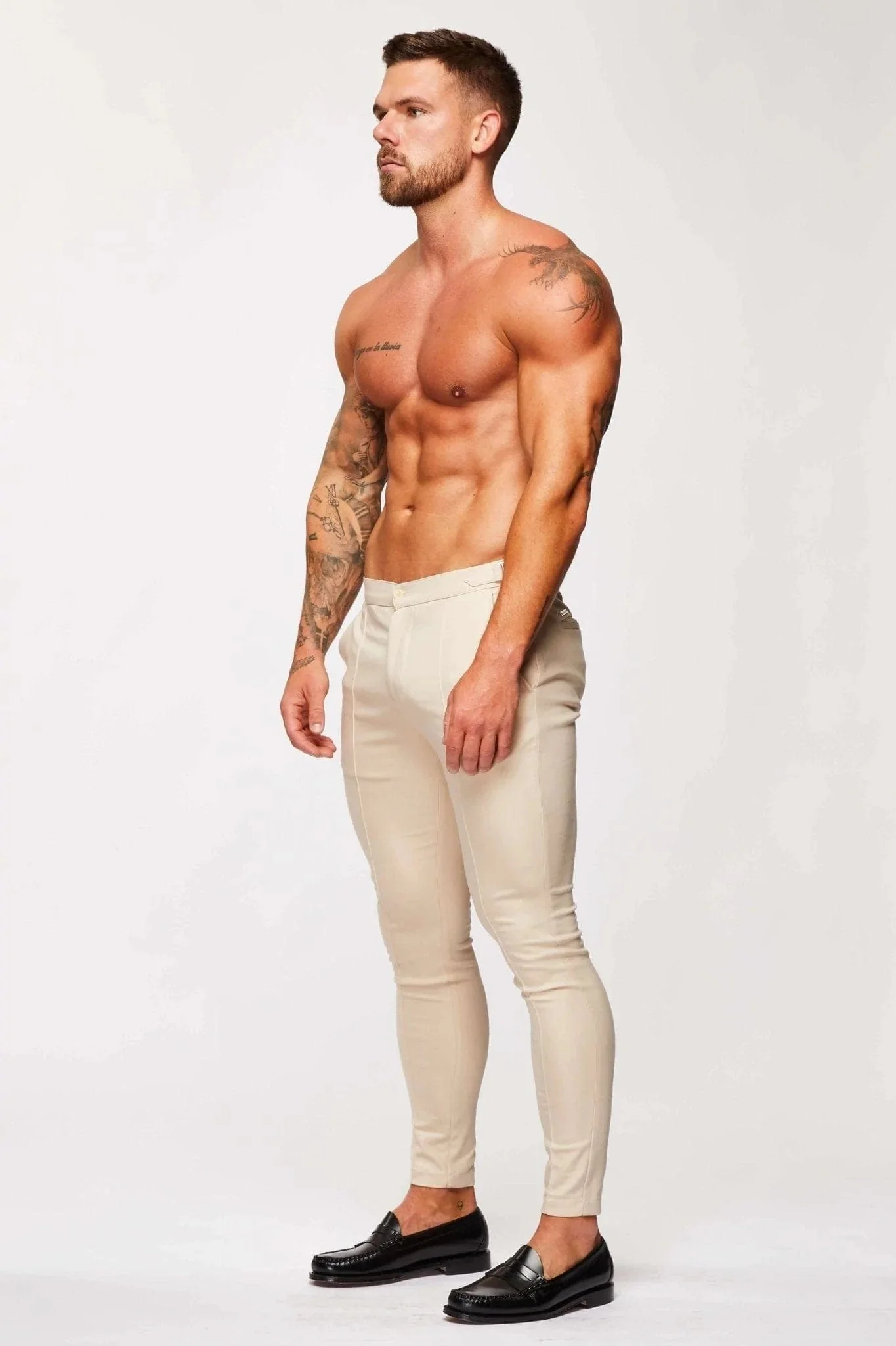PLAIN STRETCH TROUSER W/ SIDE CINCH - BEIGE - Image 4