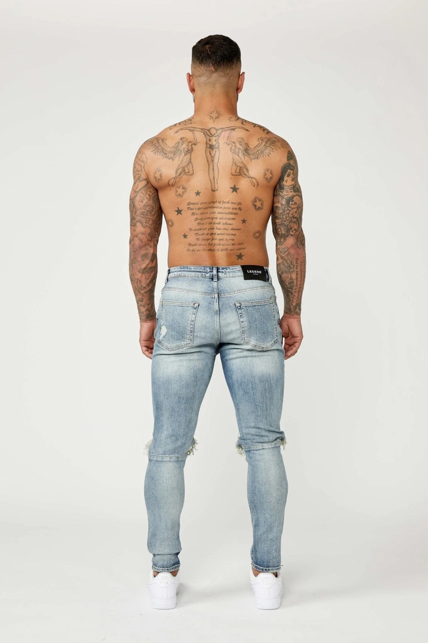 SKINNY FIT JEANS - MID BLUE RIPPED & REPAIRED - Image 7