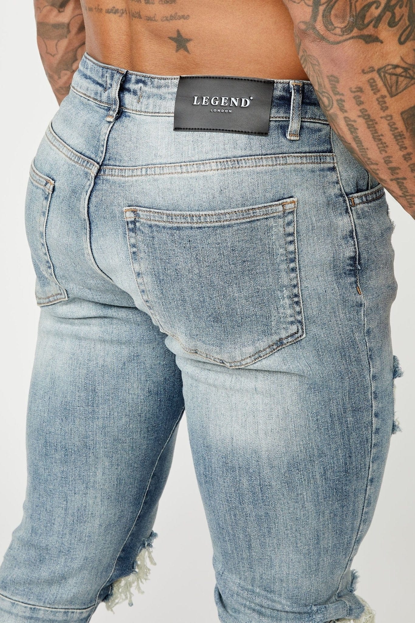 SKINNY FIT JEANS - MID BLUE RIPPED & REPAIRED - Image 8