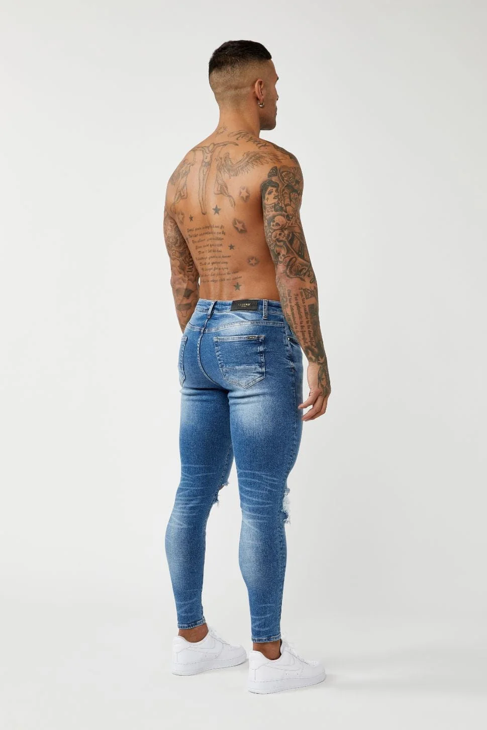 PREMIUM SKINNY FIT JEANS DESTROYED KNEE - MID BLUE WASH - Image 6