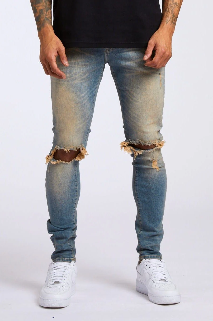 PREMIUM SKINNY FIT JEANS - STONE WASH DESTROYED KNEE - Image 5