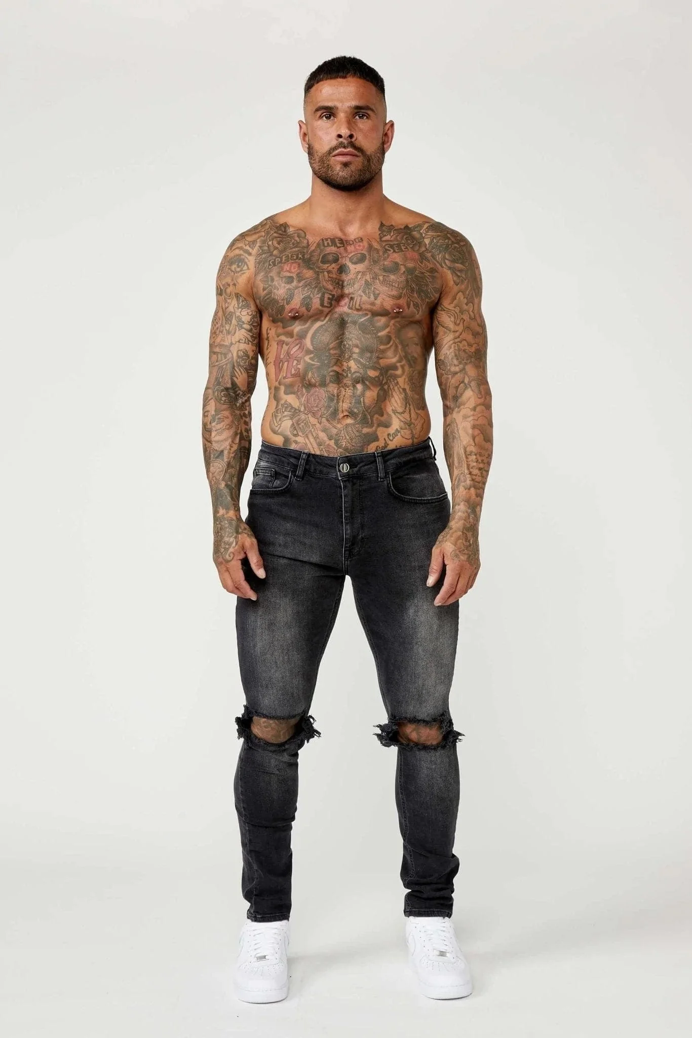 SLIM FIT JEANS 1.0 - GREY WASH DESTROYED KNEE - Image 2