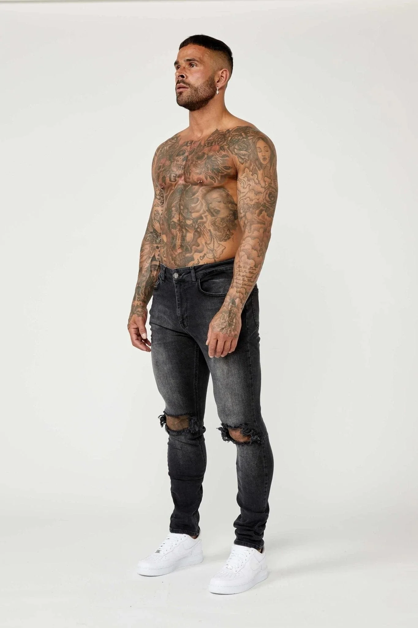 SLIM FIT JEANS 1.0 - GREY WASH DESTROYED KNEE - Image 3